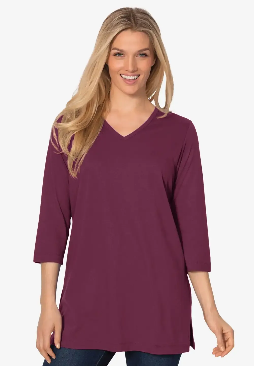 Perfect Three-Quarter Sleeve V-Neck Tunic