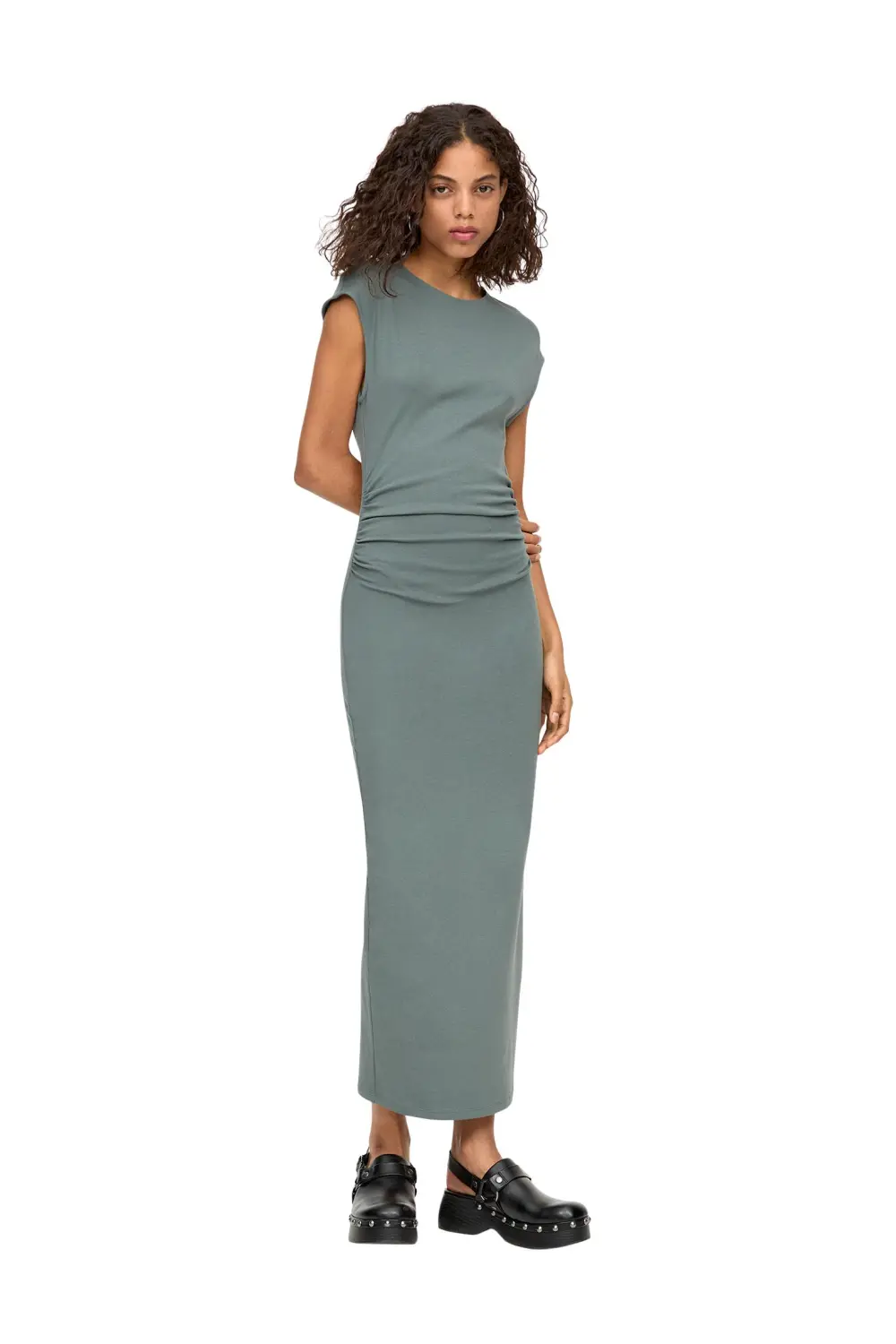 Vestido midi frunces