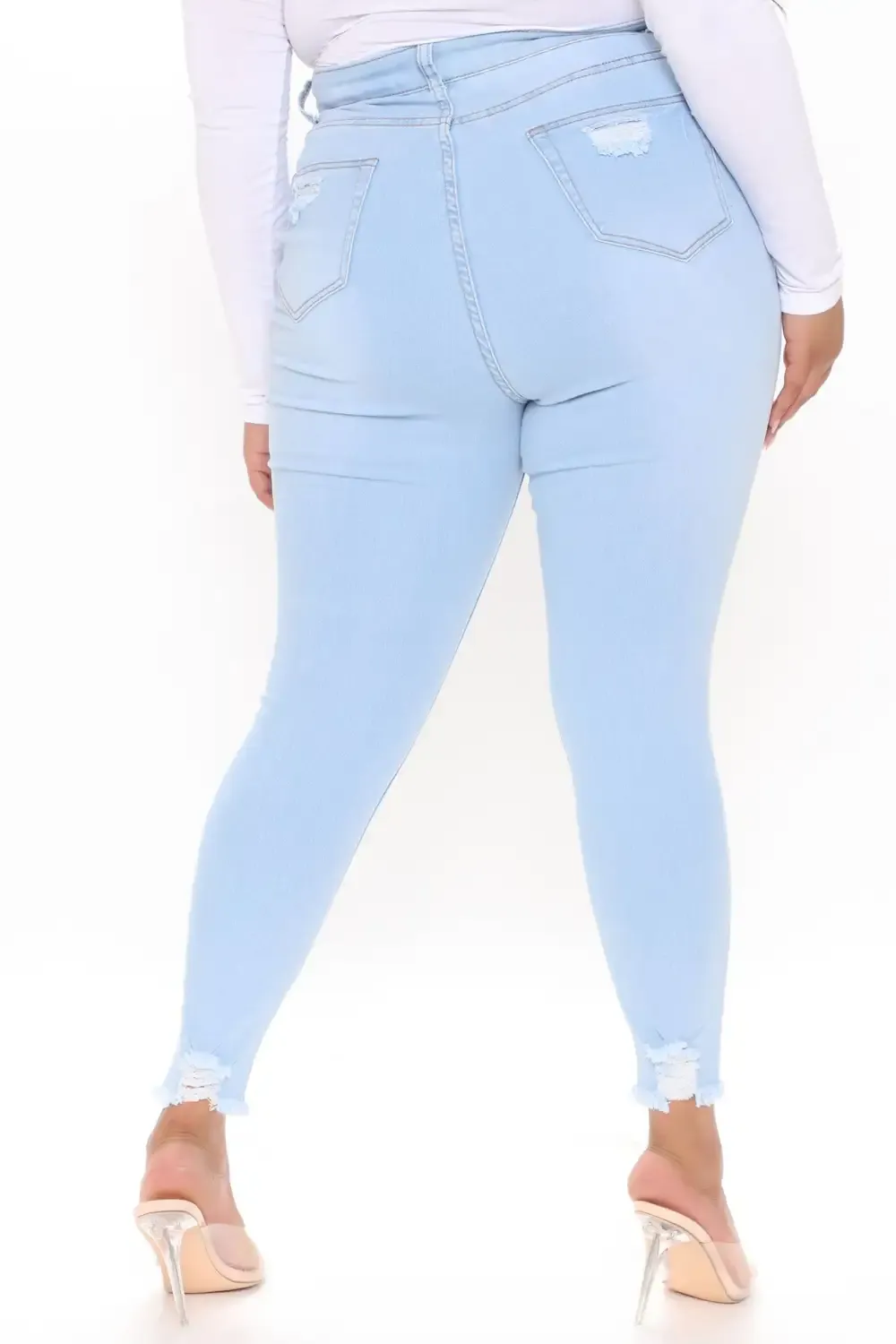 Kenley Distressed HIgh Rise Skinny Jeans - Light Blue Wash