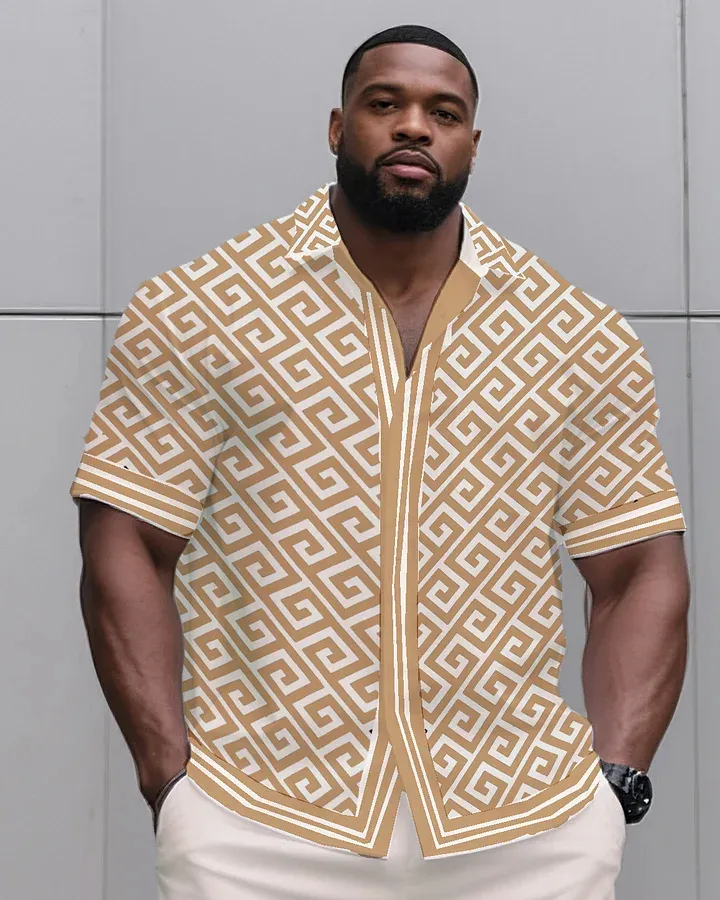 Big Tall Men'S Daily Casual Creamy-White Infinite Fan Official Printed Shirt Shorts Suit