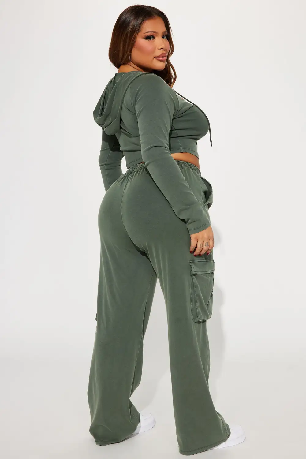 Keep It Casual Washed Pant Set - Olive