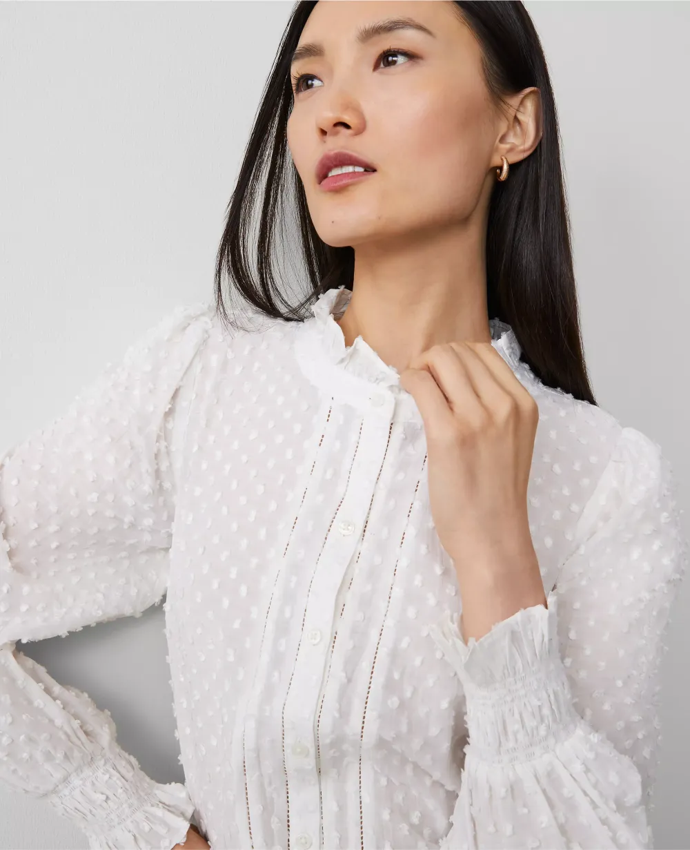 Clip Cutout Smocked Cuff Blouse