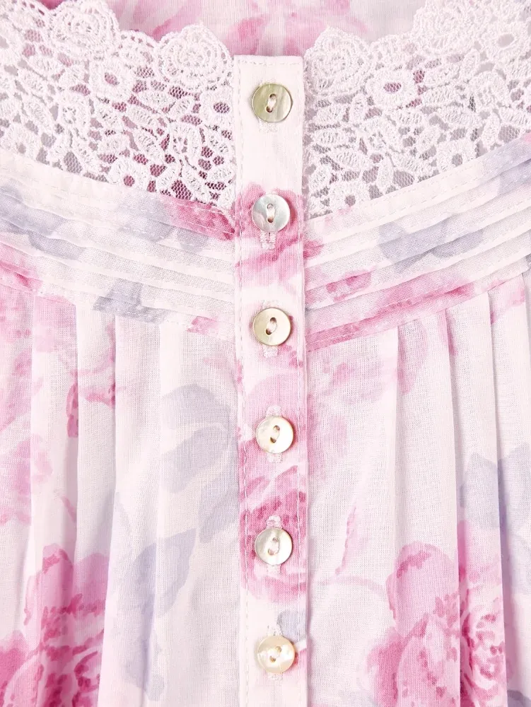 Eileen West Pink Roses Cotton Lawn Nightgown