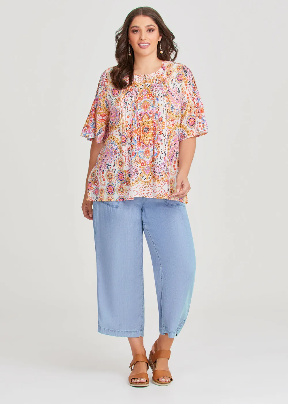 Cotton Gauze Pintuck Top