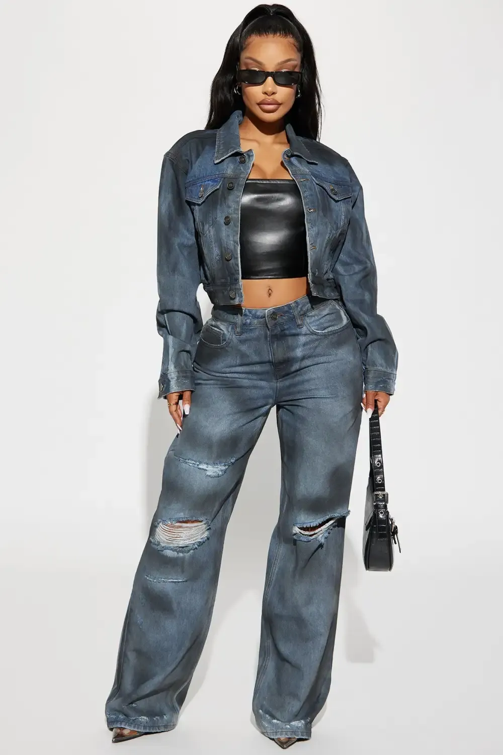 Kensington Crop Denim Jacket - Blue/Black