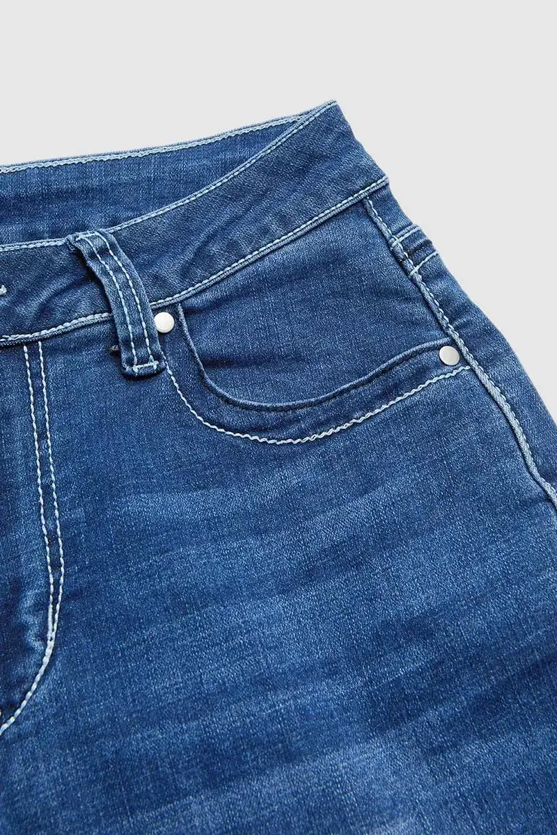 Wash Baroque Embroidery Mid Rise Bootcut Jeans Without Belt