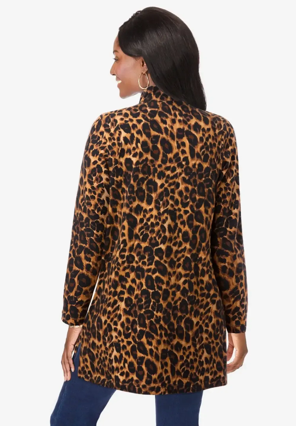 Stretch Cotton Zip Front Hi-Low Jacket