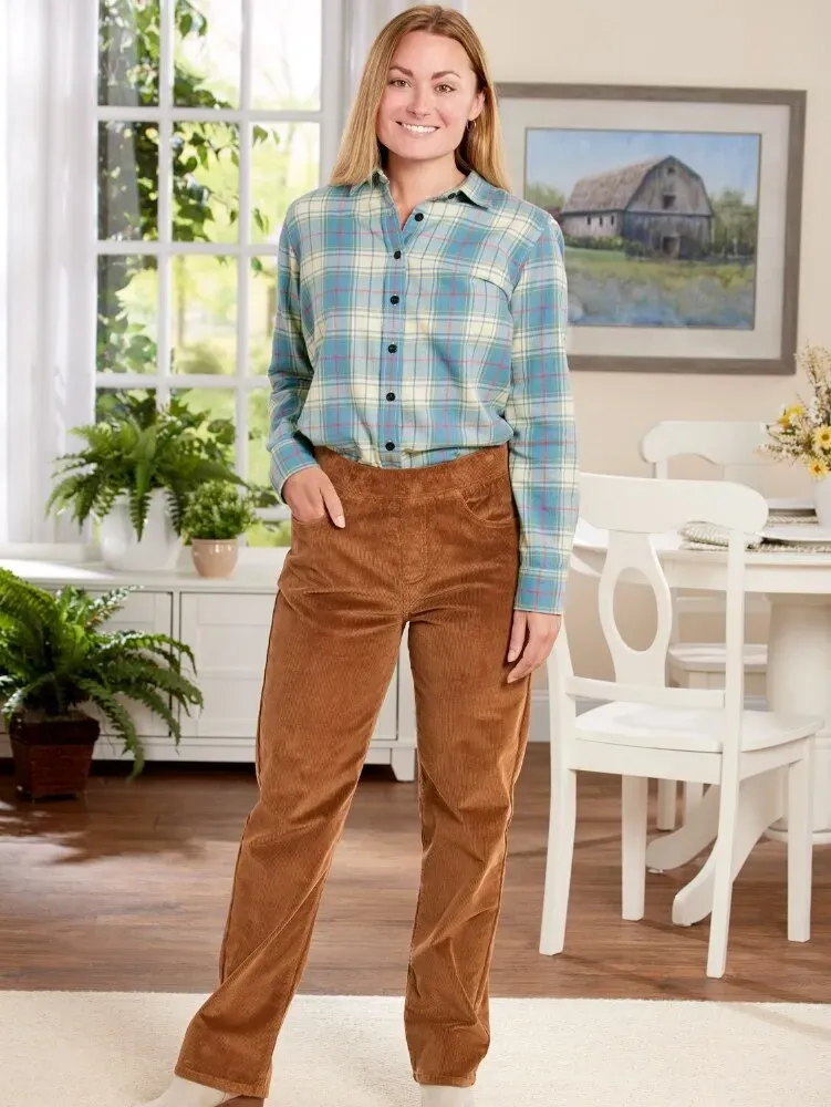 Women's Elastic-Waist Cotton Corduroy Pants