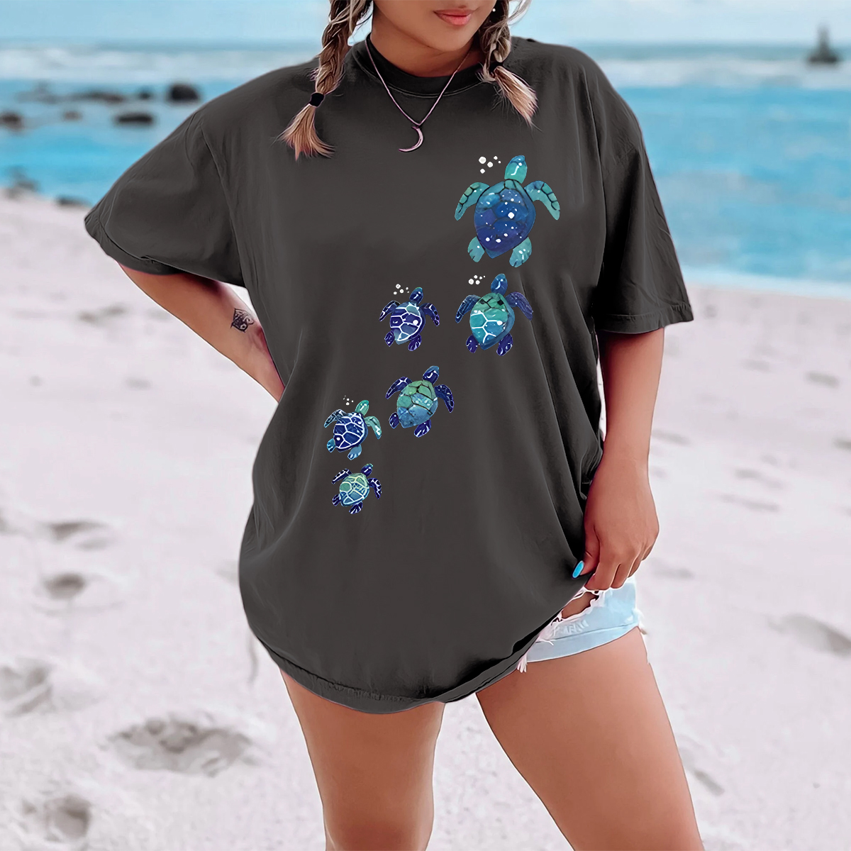 Sea Turtle Galaxy Style Print T-Shirt