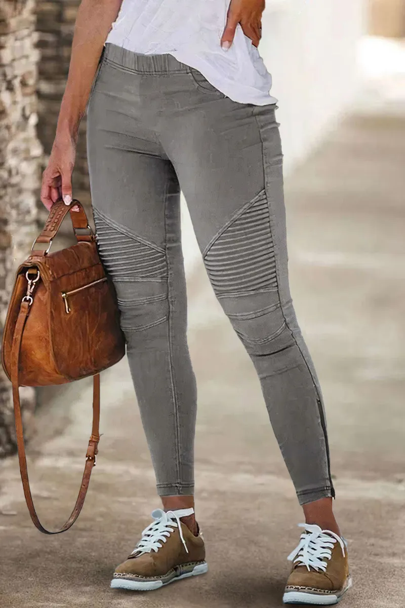Slant Pocket Zip Side Seam Detail Mid Waist Skinny Jeans