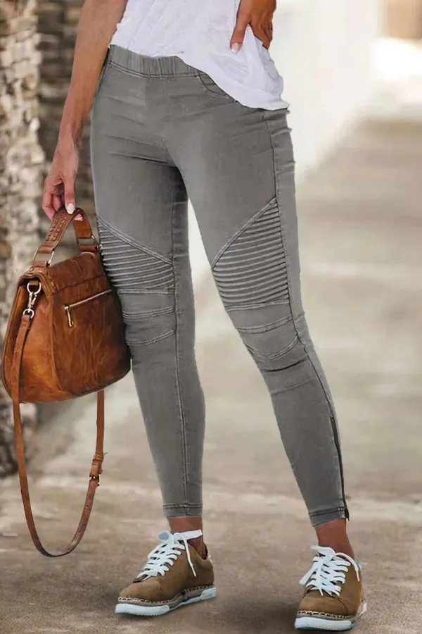 Slant Pocket Zip Side Seam Detail Mid Waist Skinny Jeans