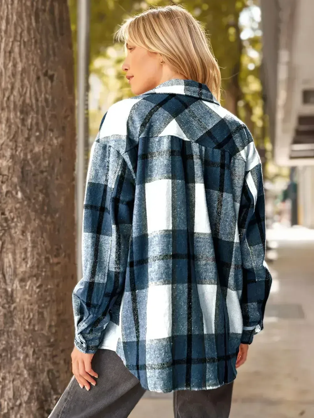 Womens Casual Plaid Shacket Button Down Long Sleeve Shirt
