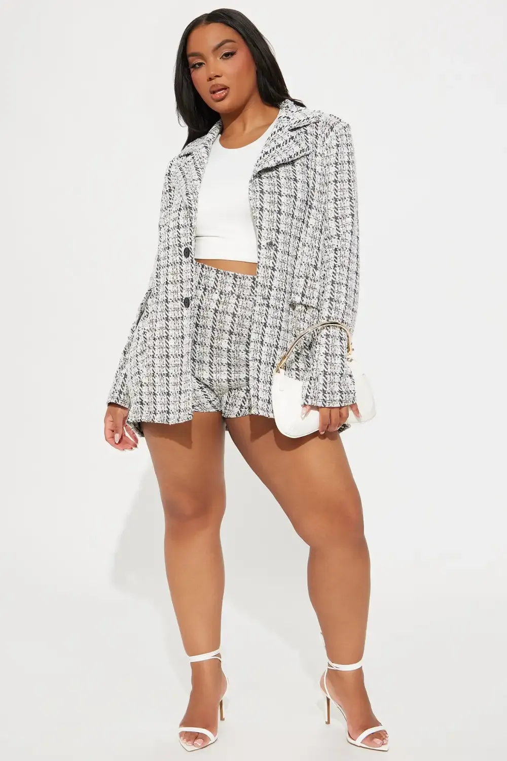 Signature Style Tweed Micro Short Set - White/combo