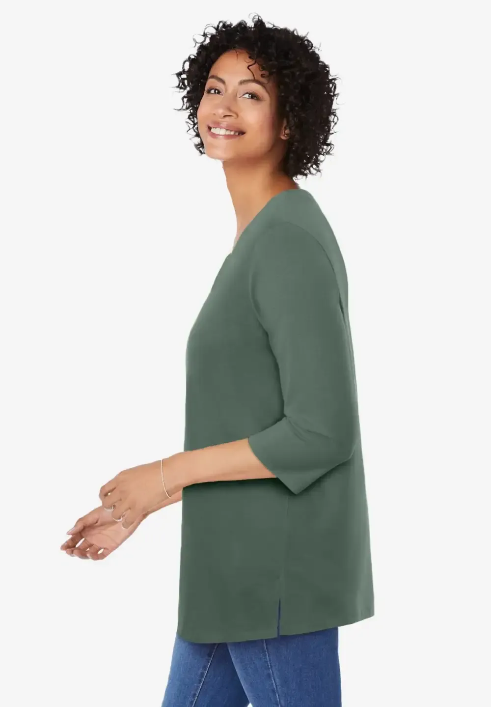 Perfect Three-Quarter Sleeve V-Neck Tunic