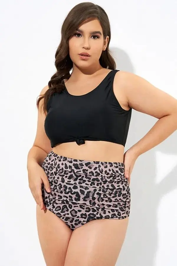 Black Wide Strap Knot Front Bikini Top
