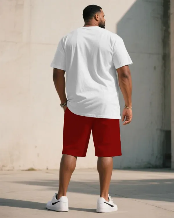 Big  Tall Men Grey  Red  Blue  Green Khaki  Pink Casual Sports Chest Large Logo Printed Crew Neck Short Sleeve T-Shirt Shorts Suit