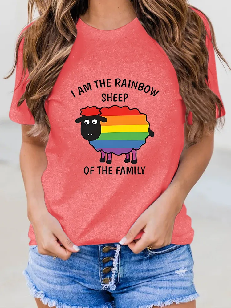 Women'S I Am The Rainbow Sheep Of The Famly Round-Neck Short-Sleeved T-Shirt