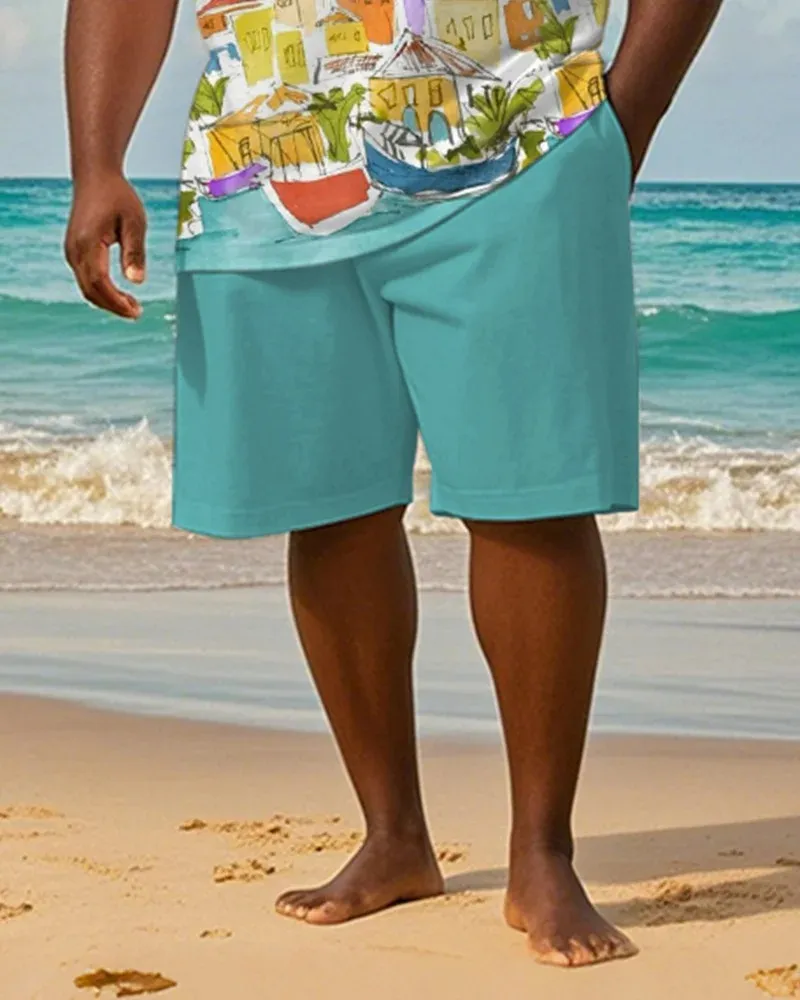 Big & Tall Men's Color Graffiti House Printed T-Shirt and Shorts Suit