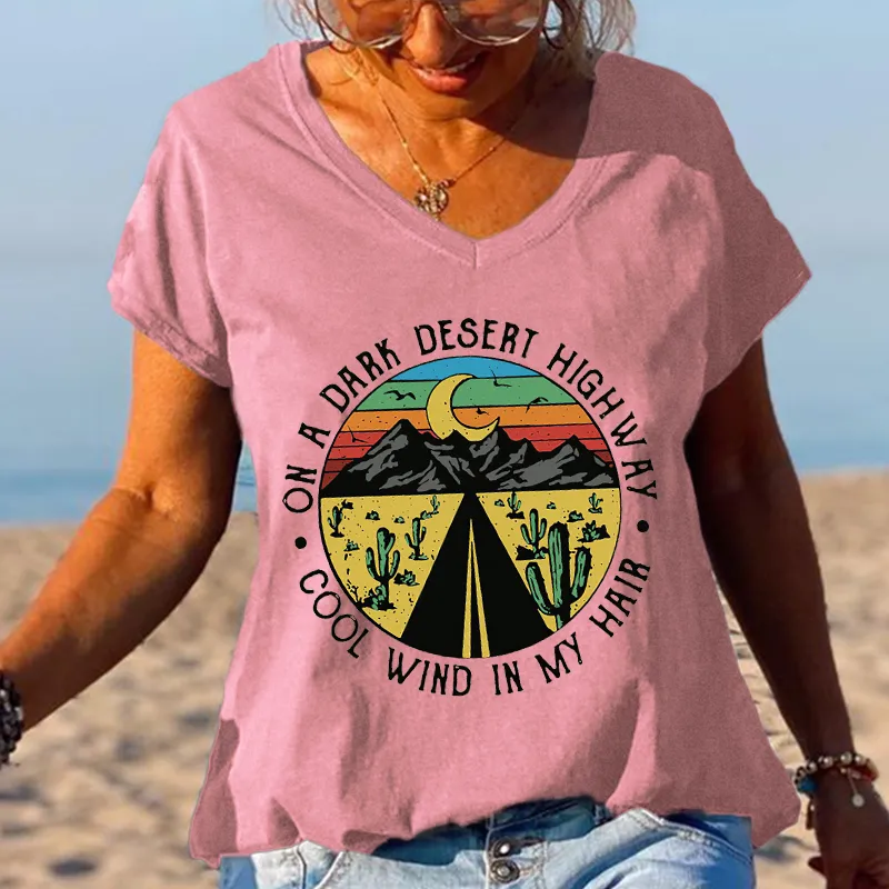 Moon Desert Highway Cactus Cool Wind In My Hair Graphic Tees