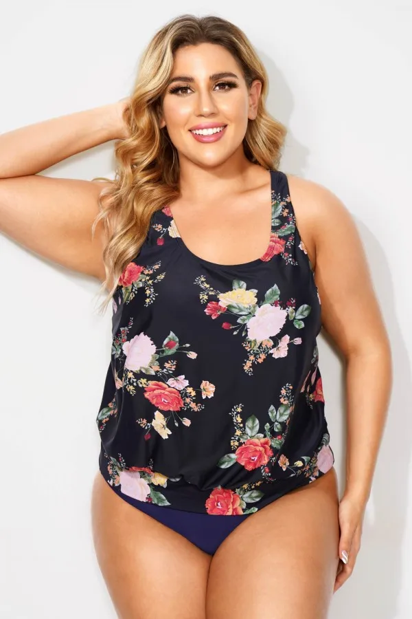 Army Green Racerback Tummy Control Blouson Tankini Top