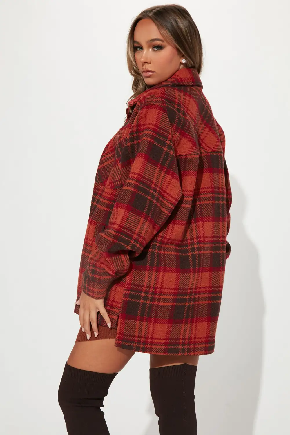 One Of The Boys Plaid Shacket - Rust
