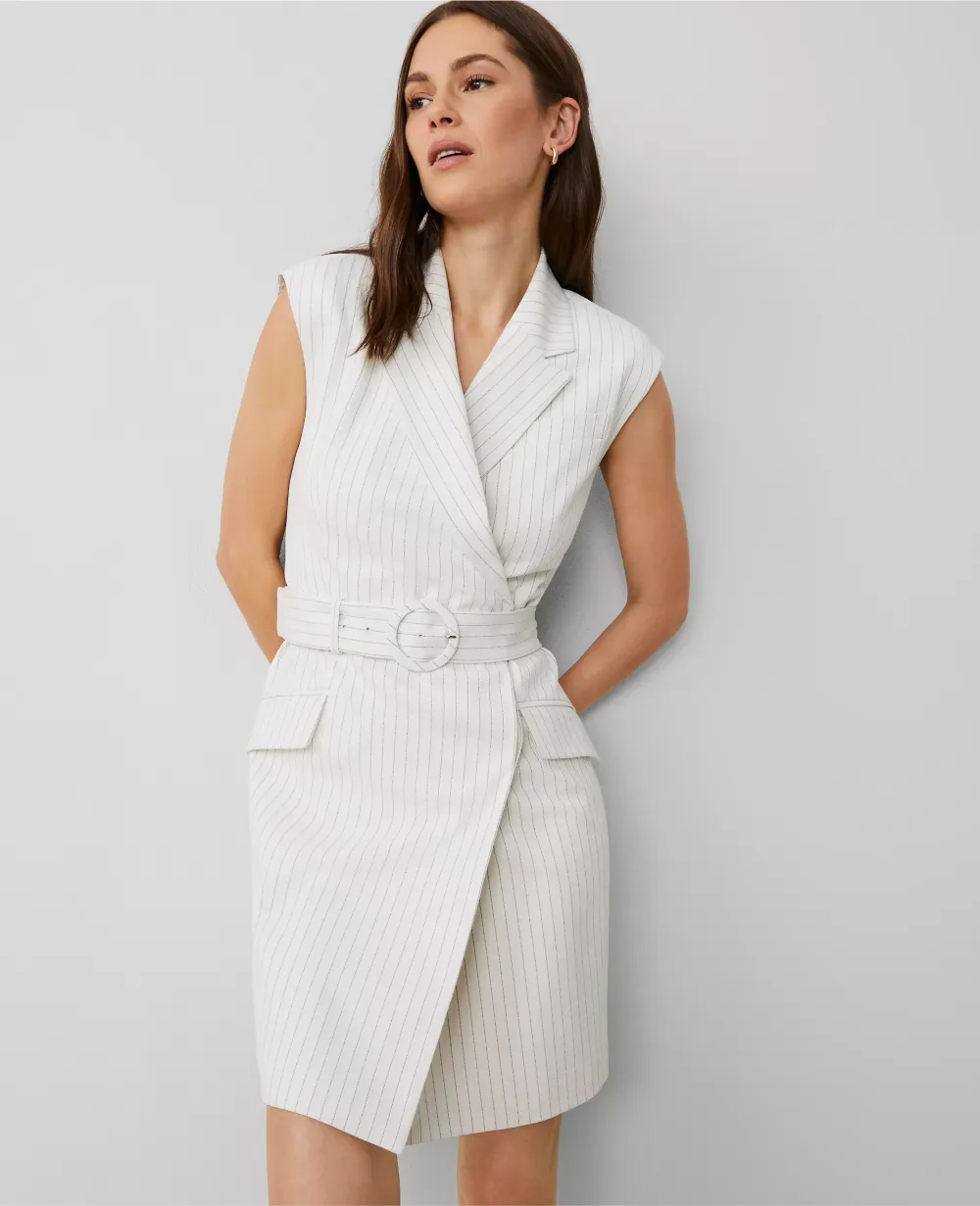 Striped Lapel Sheath Dress