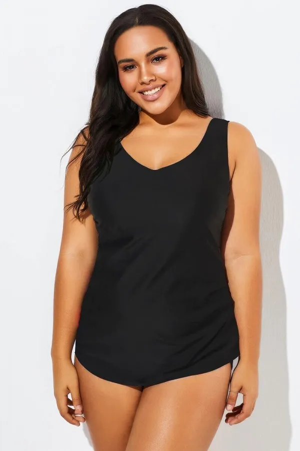 V-Neck Striped Sarong Front One Piece Swimsuit