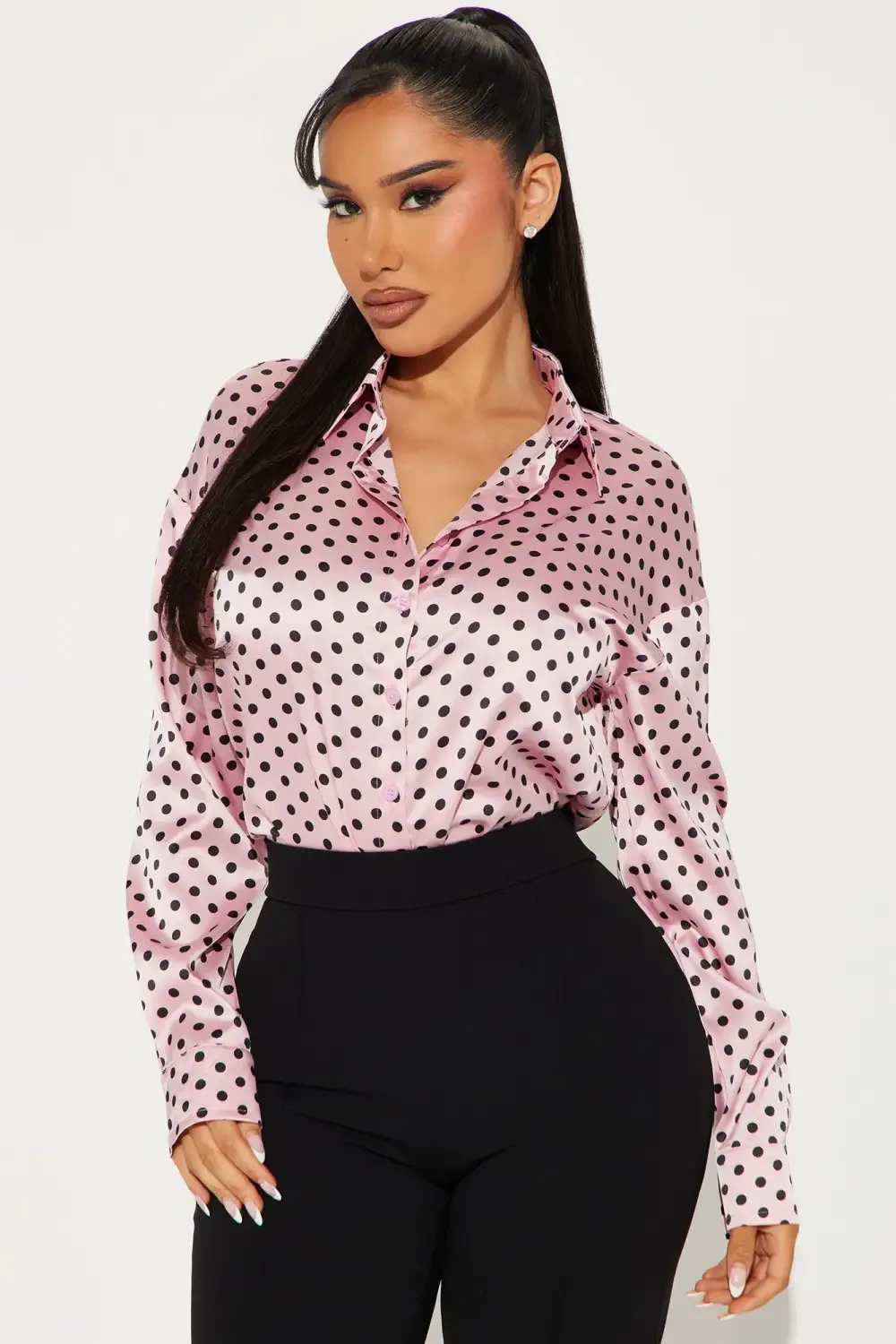 Polka Dot Babe Satin Shirt - Pink/combo