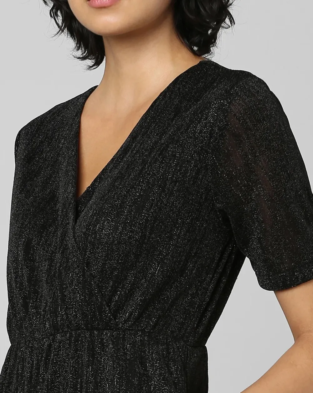 Black V Neck Floral Embroidery Jumpsuit