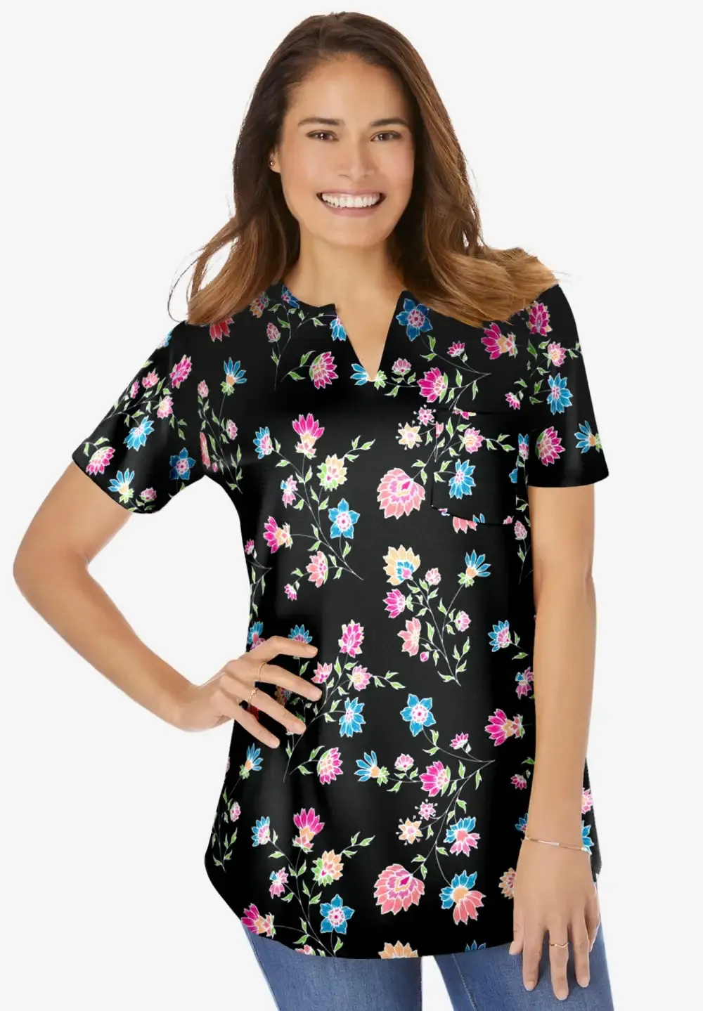 Short-Sleeve Notch-Neck Tee