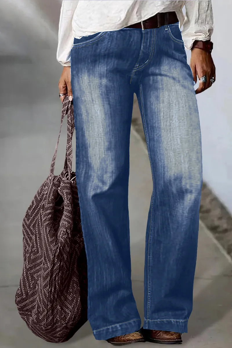 Vintage Oblique Button Mid Waist Straight Leg Jeans