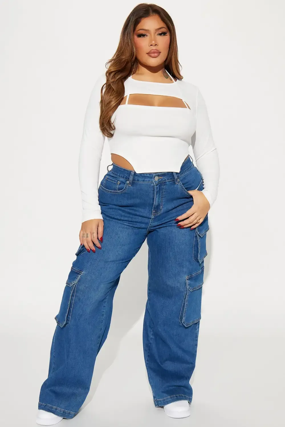 Deep Dive Low Stretch Cargo Jeans - Medium Wash