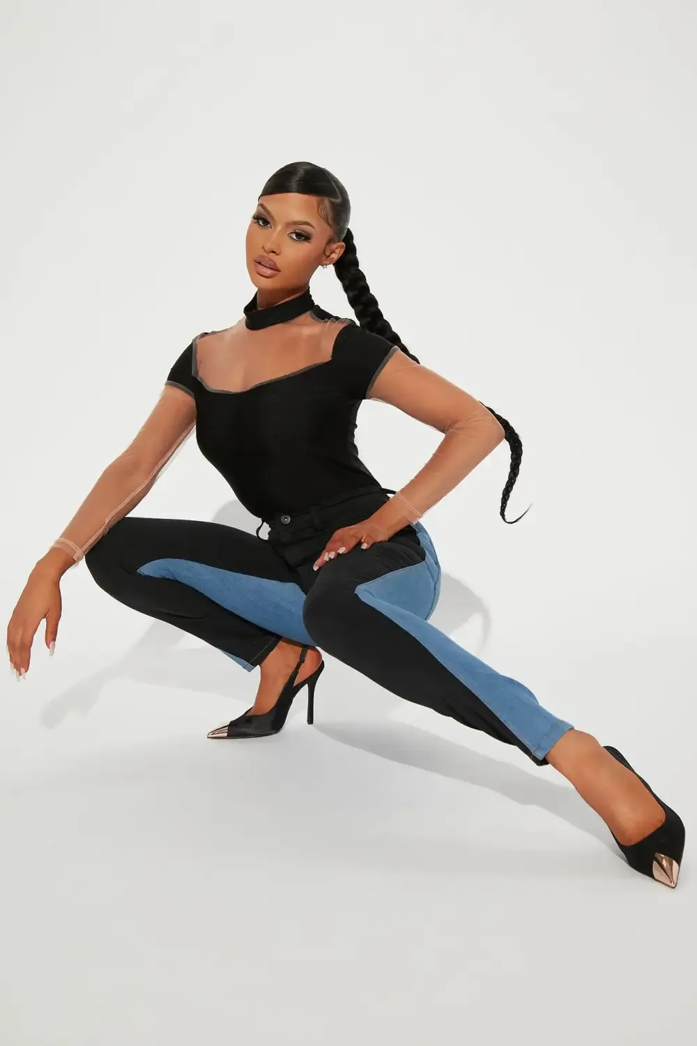 Tara Two Toned Skinny Jeans - Black/Blue