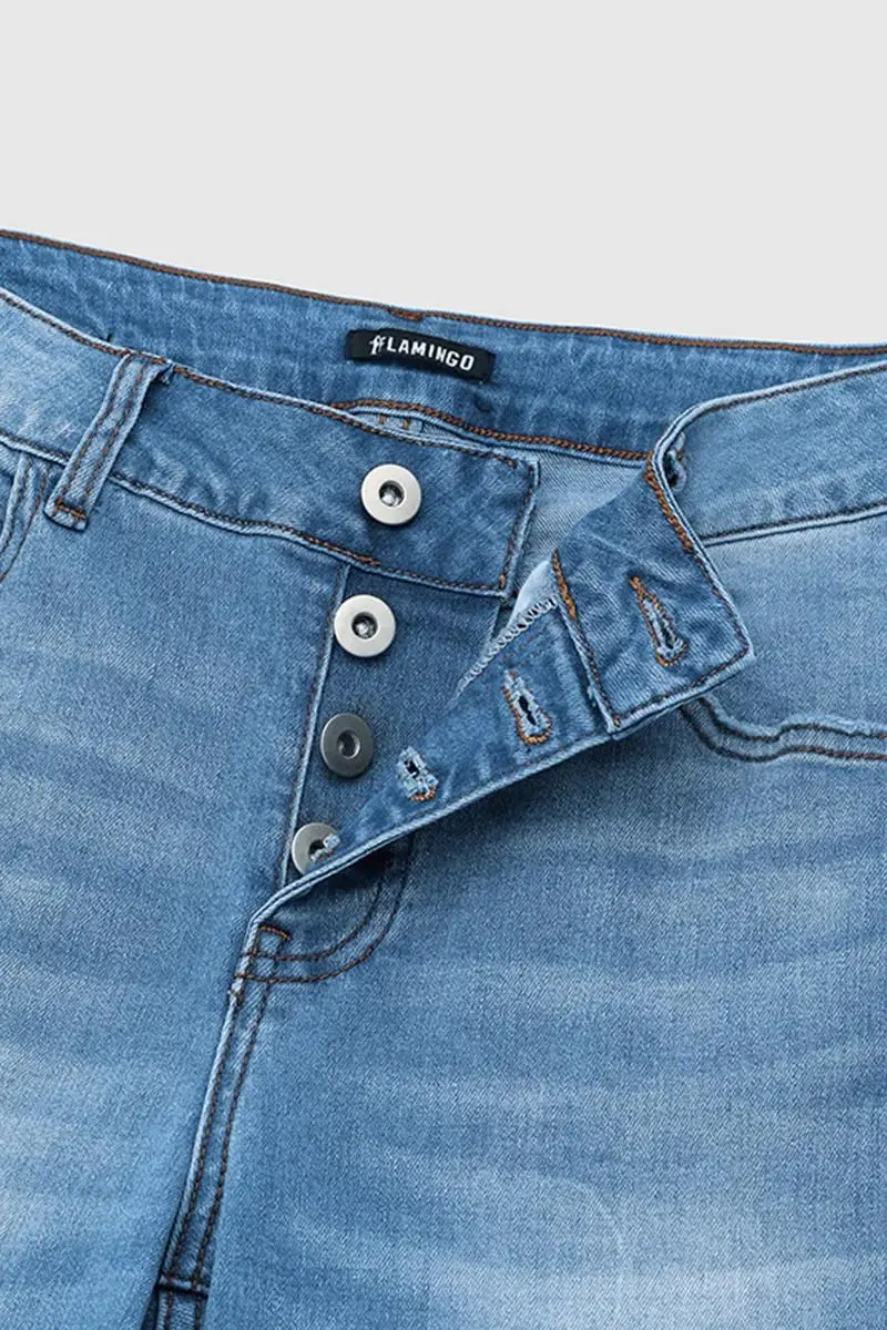 Wash Cut Out Button Fly Mid Waist Skinny Jeans