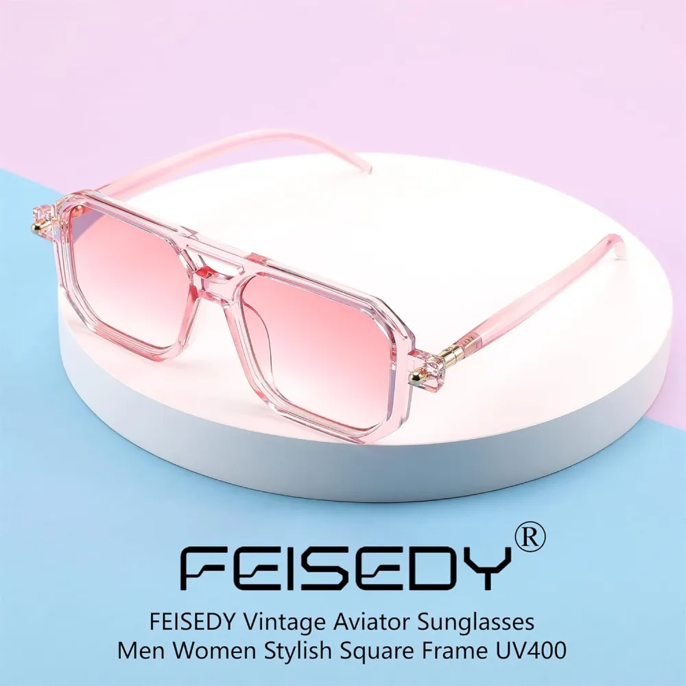 FEISEDY Vintage Square 70s Flat Aviator Sunglasses Women Men Classic Retro Stylish Frame UV400 Sunglasses B2622