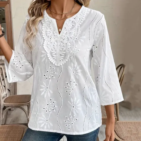 Vintage Lace Floral Embroidered Cozy Shirt