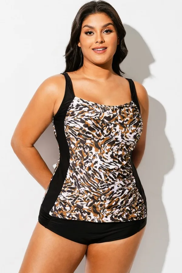 Leopard Print Twist Front Slimming Tankini Top