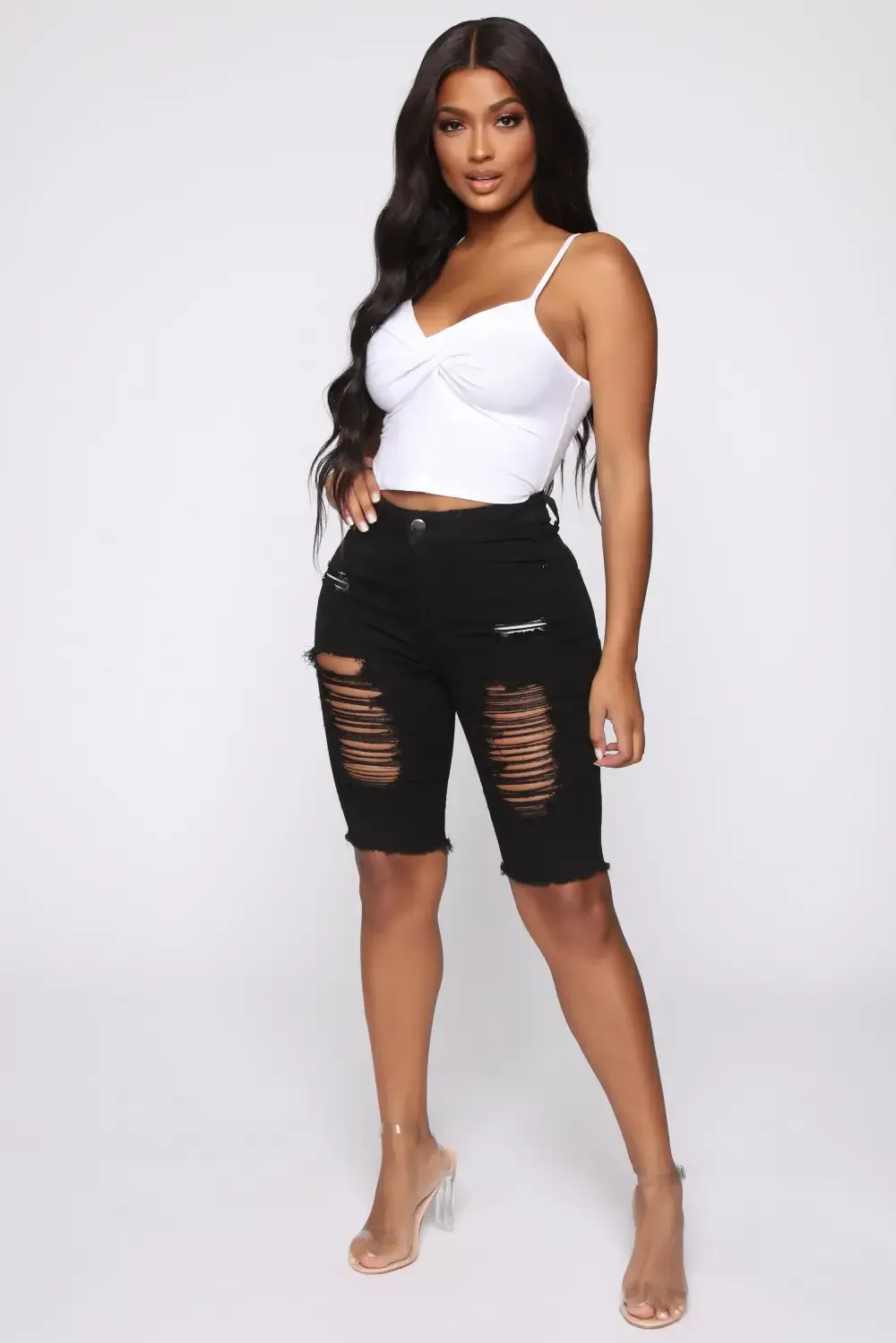 Raquel Distressed Bermuda Shorts - Black