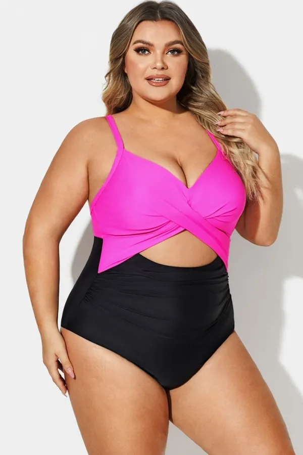 Plus Size Crossback Cutout One Piece Swimsuit