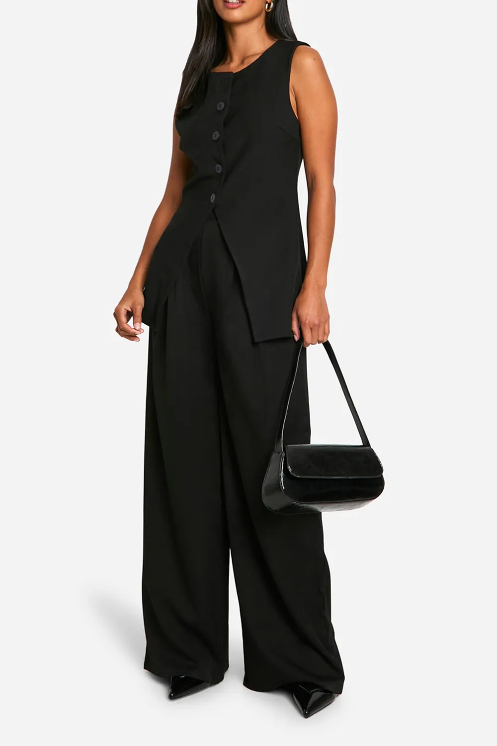 High Collar Versatile Exquisite Slit Black Women's Vest