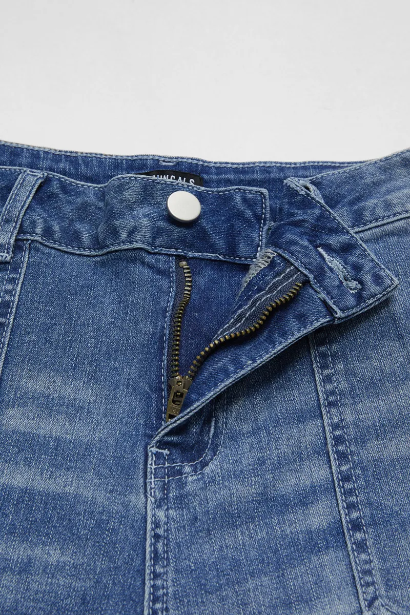 Wash Raw Hem High Waist Denim Bermuda Shorts