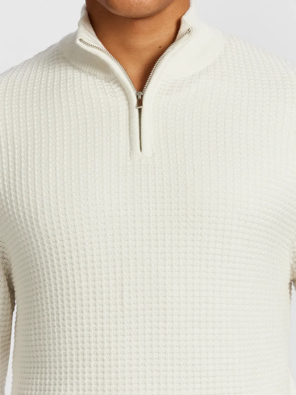 White Quarter Zip Knit Sweater