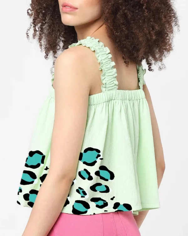Light Green Ruffled Leopard Print Crop Top