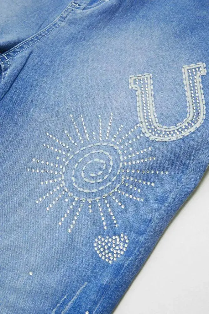 Embroidered Rhinestone Decor High Waist Bootcut Jeans Without Belt