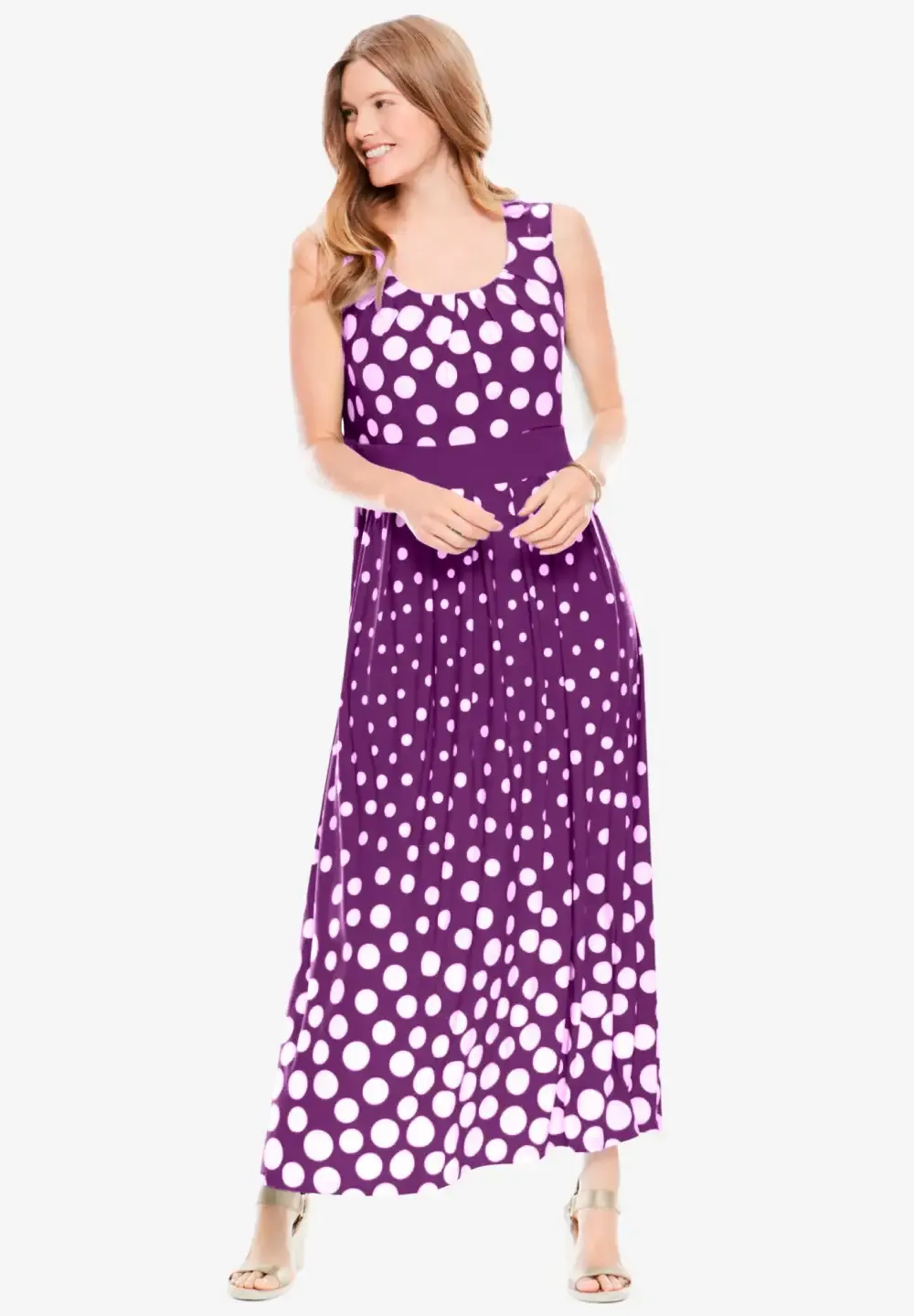 Banded-Waist Print Maxi Dress