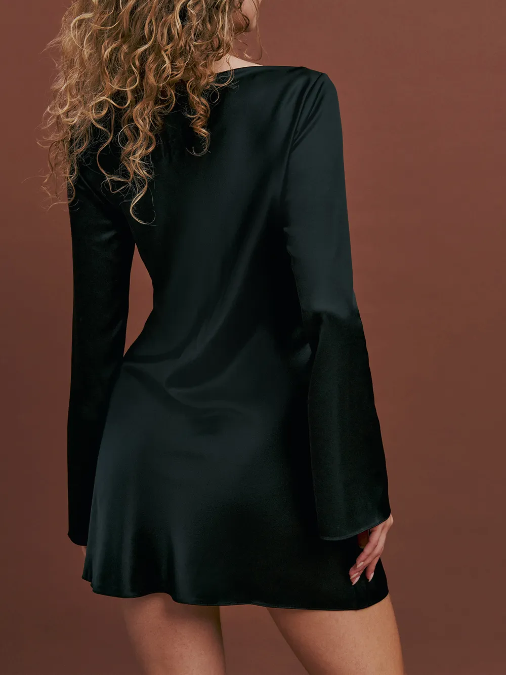 Long Sleeve Satin Shift Mini Dress
