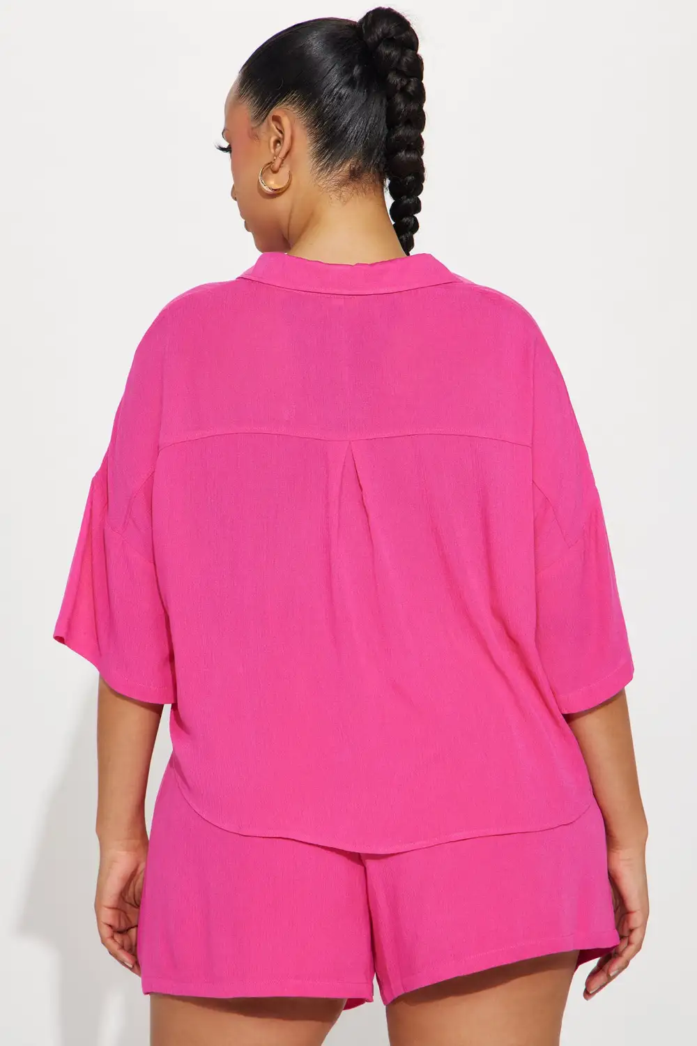 By The Coast Gauze Short Set - Hot Pink