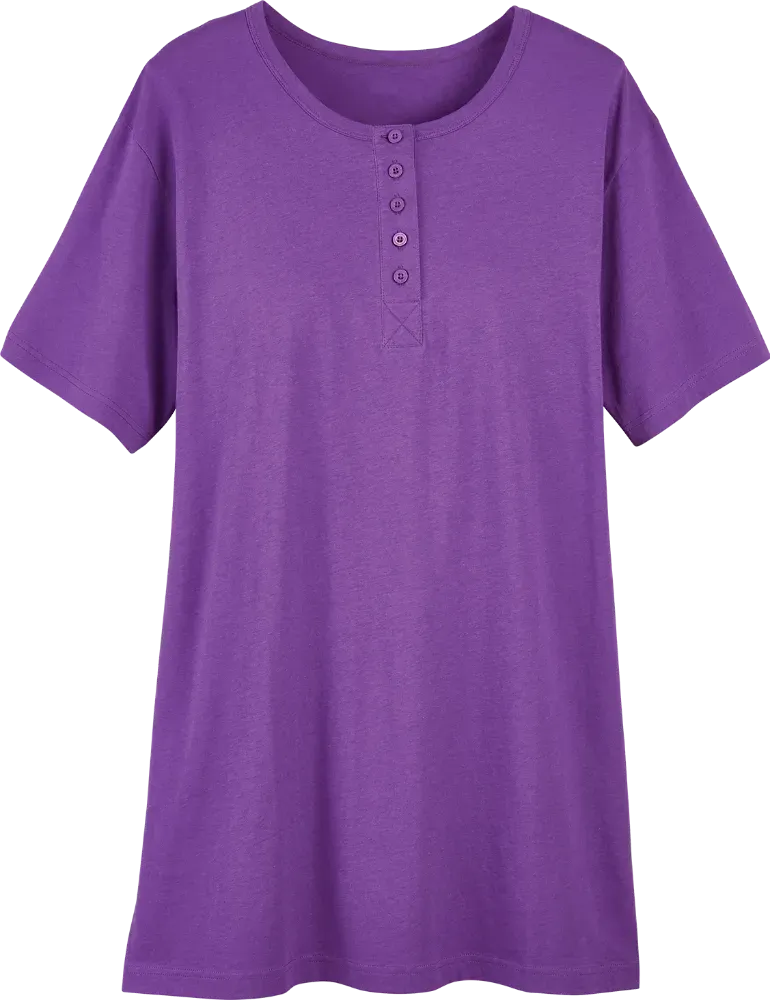 Comfort Knit Jersey Knit Henley-Style Shortie Nightgown