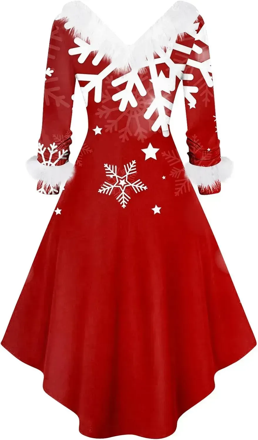 Womens Christmas Dress Fuzzy Mrs Claus Christmas Holiday Xmas Cocktail Holiday Party Flare Dress