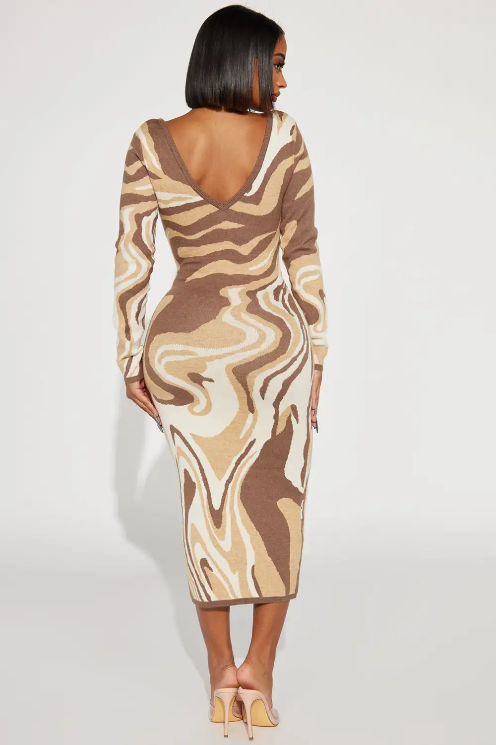 Shayla Sweater Midi Dress - Brown/combo